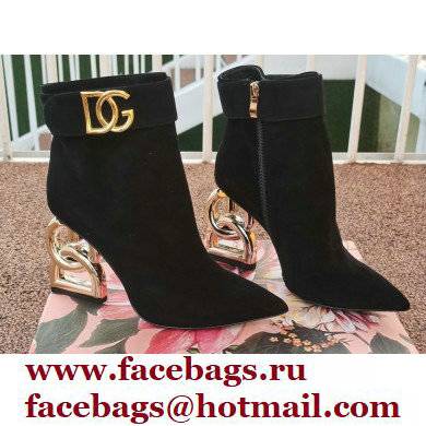 Dolce & Gabbana Heel 10.5cm Leather Ankle Boots Suede Black with DG Pop Heel and Strap 2021 - Click Image to Close